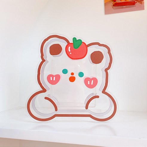 베리베어 귀염뽀짝 아크릴 투명 펜홀더 펜꽂이 연필꽂이 데스크정리, 애플베어