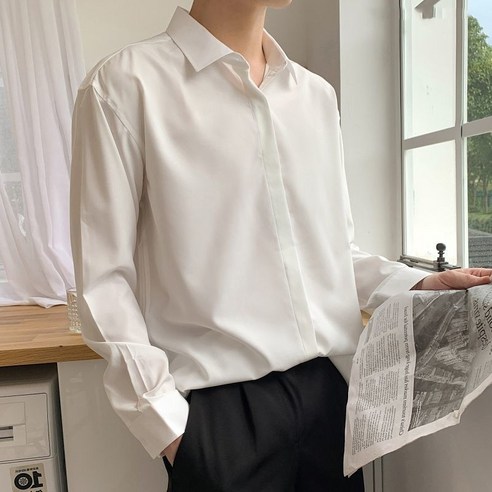 ANYOU 여름 남자 셔츠 캐주얼 루즈핏 아이스 긴팔 셔츠