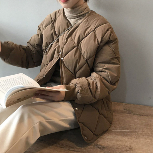 아르엘 여성 오버핏 퀄팅 경량 숏패딩 점퍼