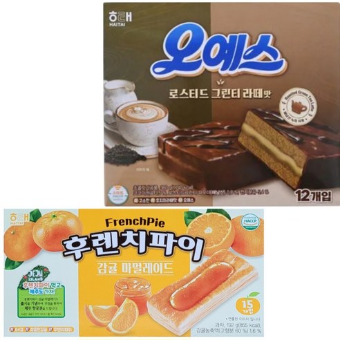 해태 후렌치파이 감귤마멀레이드 +오예스 로스티드 그린티라떼맛 /인기간식/학교간식