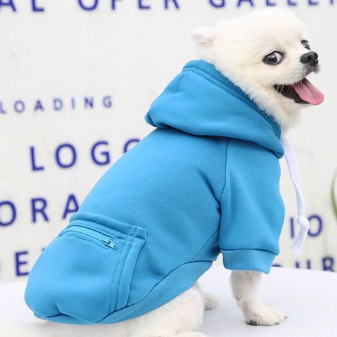 [말랑콩떡] 강아지 데일리 지퍼 포켓 후드 티, 블루