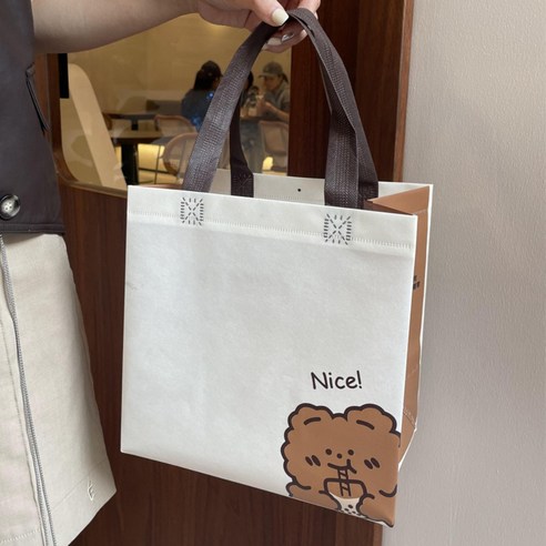 복장 부직포 쇼핑백 소중대 포장봉투 손잡이 선물봉투 쇼핑백 리유저블, 화이트베어34x27x17cm, 10개