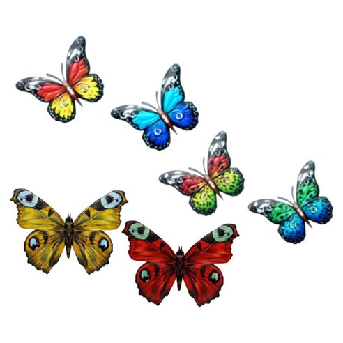 6 조각 나비 장식 금속 나비 벽 장식품 실내 침실 거실 또는 부동 나비, 여러 가지 빛깔의