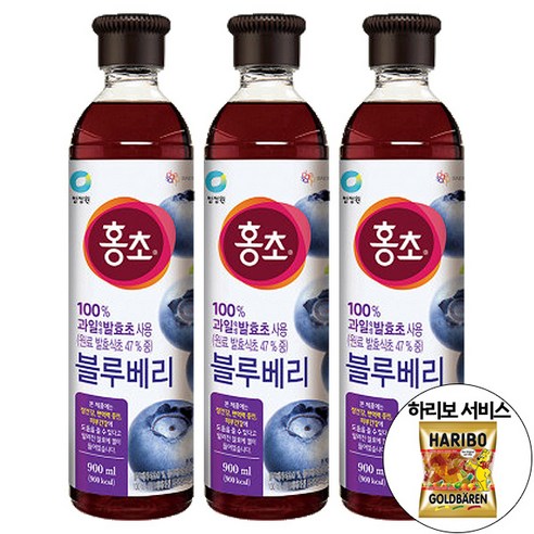 홍초 블루베리 900mlx3개 + 하리보 골드베렌 10.8g 증정 흑초 식초 미초 감식초 탄산수 쁘띠첼, 홍초 블루베리 900mlx3개 + 하리보 10.8g증정, 3개