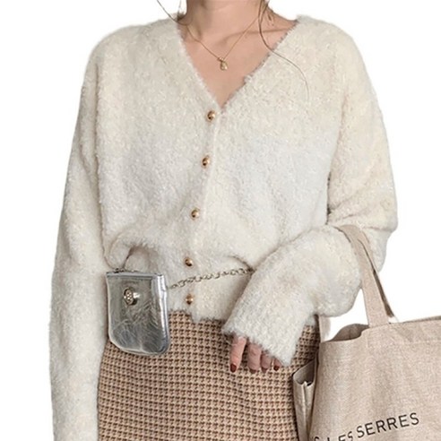 여성 추동 스웨터 부클 브이넥 루즈핏 니트 가디건 Women''s cardigan