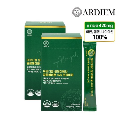 아르디엠 원데이베라 알로에이뮨 420 프리미엄 알로에겔 면역력 젤리스틱 20g x 14포, 2박스, 14회분