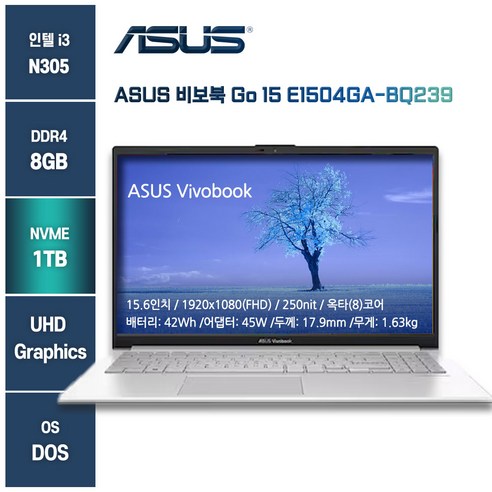 가성비노트북 ASUS노트북 비보복 E1504GA-BQ239, ASUS E1504GA-BQ239, Free DOS, 8GB, 512GB, 실버