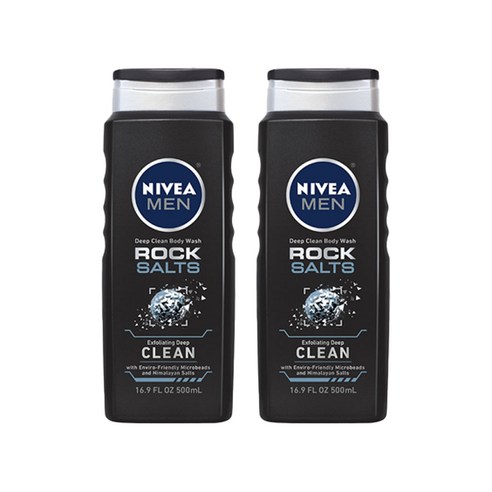 니베아 남성용 딥 클린 바디 워시 록 솔트, 2개, 500ml