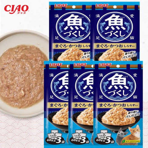 이나바 챠오 생선가득파우치 5종 콤보, 5개, 참치+가다랑어+치어, 60g