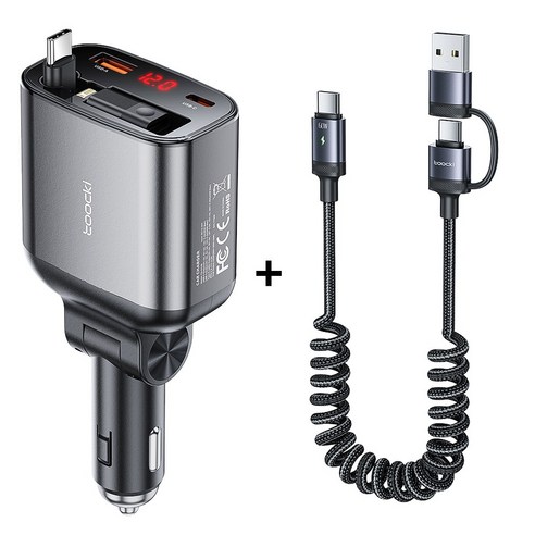 Toocki 차량용 시거잭 충전기 C타입 초고속 충전기 PPS 105w 시거잭 차량용 초고속 충전2.0 45w차량용 충전기, 그레이, TQ-CC38-A