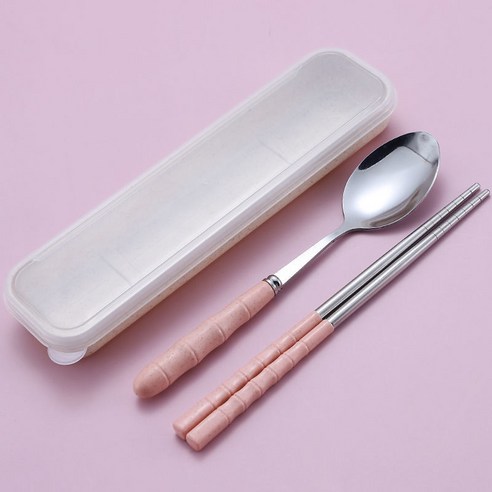 세 조각 스테인리스 밀 밀짚 식기 성인 숟가락 젓가락 포크 휴대용 귀여운 학생 여행용, 옵션4, 핑크