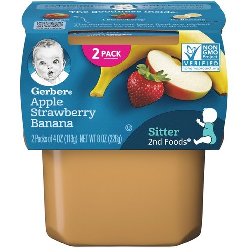 Gerber 2단계 어린이 식품 113g 2개입, 사과 딸기 바나나(Apple Strawberry Banana), 226g, 1개