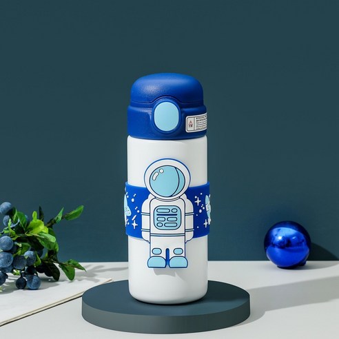 밀짚 컵과 우주 비행사 보온병 컵, 파란색, 500ml