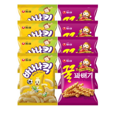 농심 스낵 바나나킥 4봉 꿀꽈배기 4봉, 1세트, 660g