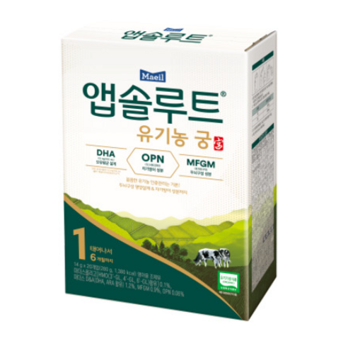 앱솔루트 유기농 궁 분유 1단계 0~6개월 14g, 20개입, 3개