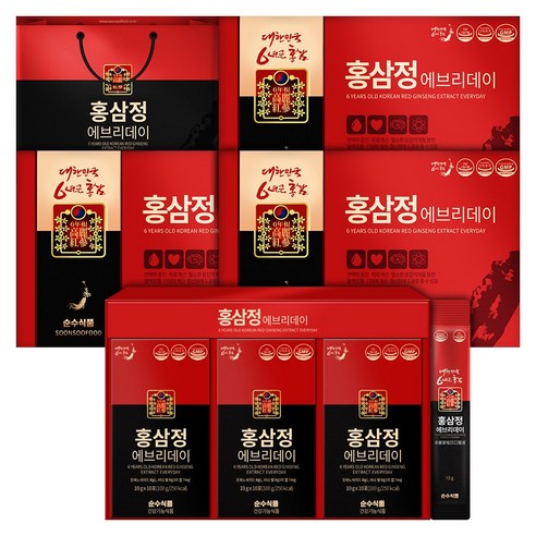 순수식품 6년근 홍삼정 홍삼 스틱 2박스(60포)+쇼핑백 면역력, 300g, 2개