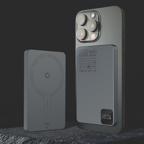 이팟 맥세이프 초슬림 미니 보조배터리 초경량 고속 무선충전 5000mAh C타입, 스페이스 그레이