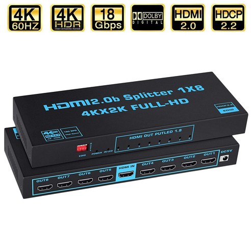 hdmi분배기1:2 Navceker 1×8 스위치 분배기 HDMI 호환 4k 60Hz 1:8 HDMI 분배기 8포트 듀얼 모니터 용 1080P 3D 1×4 HDMI 분배기 (PS4 pro 용), [05] ZY-HS208, [02] US Power Plug