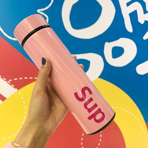 새로운 패션 브랜드 동반 보온병 컵 스테인레스 스틸 대용량 컵 한국어 휴대용 컵, 핑크 Sup, 하나