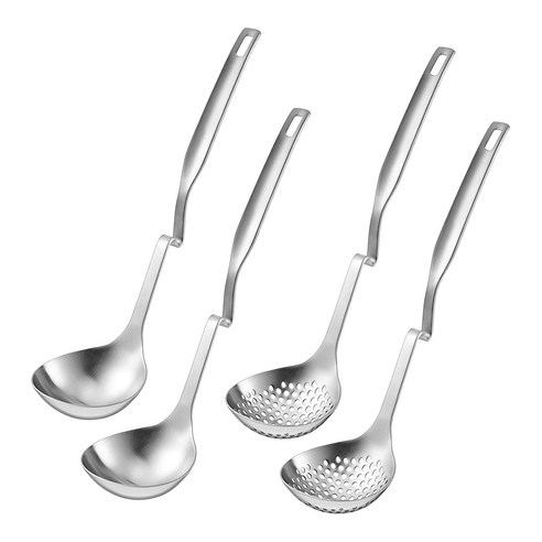Deoxygene 4 pcs 스테인레스 스틸 냄비 소쿠리 수프 세트 스키머 스푼 슬롯 형 스트레이너 국자 주방 조리기구, 1개