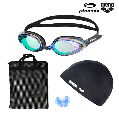 PN-405M 와이드뷰 미러수경 물안경 수영 4종세트, PN-405M(그린)
