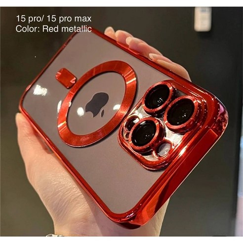 아이폰15 프로 케이스 컬러 메탈 젤리 아이폰15 프로/ 아이폰15프로맥스, Iphone 15 Pro Max, 1개, Red metallic