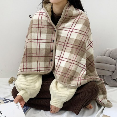 똑딱이 털 안감 극세사 따뜻한 차량용 차박 겨울 어깨 망토 무릎 숄 담요 bb4033, 브라운