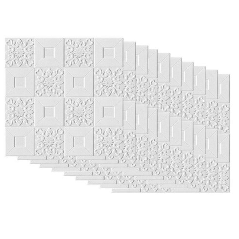 Retemporel 10개 3D 자체 접착 타일 벽돌 벽 패널 지붕 스티커 폼 배경 화면, 하얀