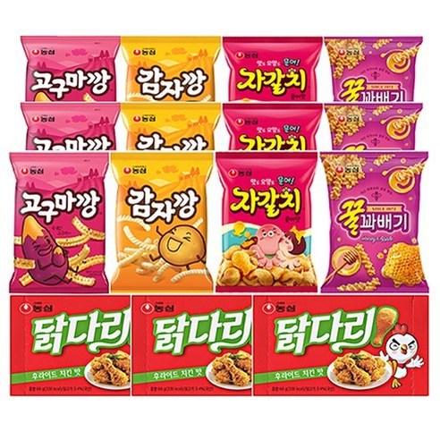 농심_인기스낵4번들(고구마깡 감자깡 자갈치 꿀꽈배기)X 3팩+닭다리후라이드3개, 고구마깡,감자깡,자갈치,꿀꽈배기,닭다리후라이드, 1세트