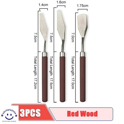 유화 페인팅나이프 스테인레스 스파츌라 스틸 빠렛트나이프 그림도구 유화붓 아트 믹싱 나이프, 3PCS Red Wood