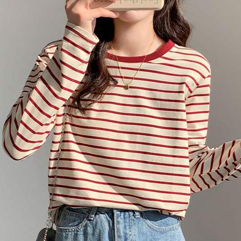 데일리 룩의 완성, 데일로엔 여성 라운드넥 줄무늬 긴팔티셔츠