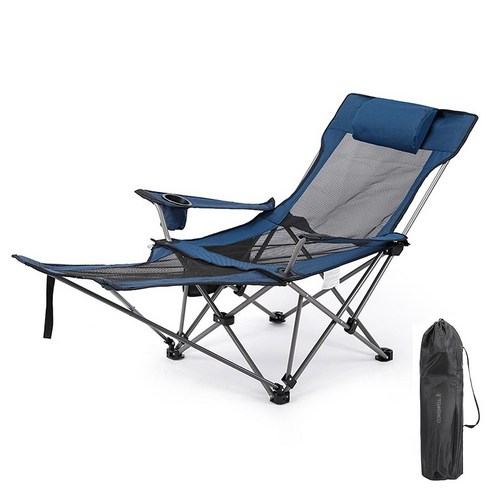 TOMSHOO 휴대용 접이식 캠핑의자 릴렉스 안락의자, 긴, 메쉬 시트, 파란색