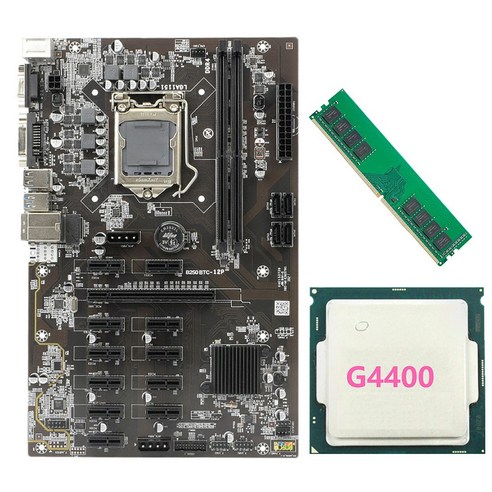노 브랜드 BTC-B250 마이닝 마더보드는 12 GPU LGA1151 +G4400 CPU+DDR4 4G 2666MHZ 메모리 지원(임의의 색상 및 모양), 없이, 마이닝 마더보드