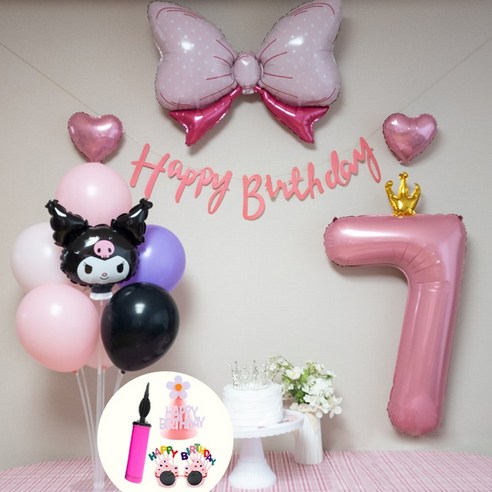 연지마켓 쿠로미 마이멜로디 키티 시나모롤 산리오 생일풍선 파티세트, 쿠로미 숫자세트 7