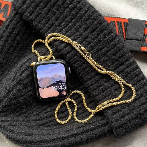 워치체인 티타늄스트랩 워치케이스 워치밴드 워치목걸이, 41mm(7세대), 블랙 (총길이 70cm)