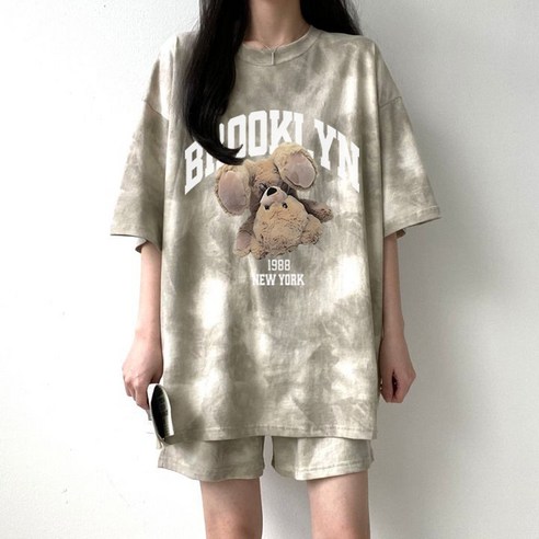 브루클린 나염 반팔 반바지 세트(5color) 트레이닝복 빅사이즈 루즈핏