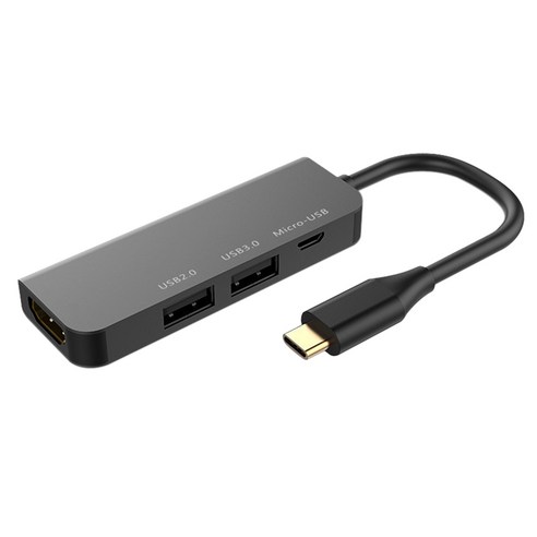 USB C 허브 Type-C ~ HDMI 호환 도킹 스테이션 4-in-1 마이크로 USB + USB3.0 + 노트북 MacBook 허브 용 HDMI 호환, 검정, 하나