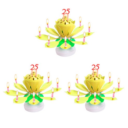 아이템하우스 생일축하 멜로디 연꽃초 + 숫자세트 2p 3개 1세트, 옐로우3개