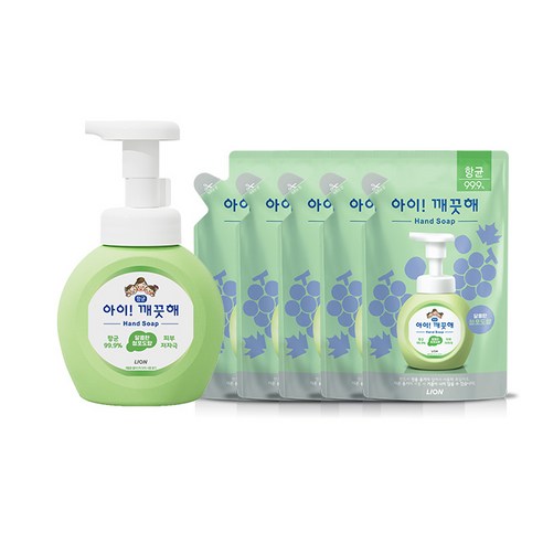 아이깨끗해 핸드워시 청포도 250ml용기x1개+200ml리필x5개, 청포도향/1250ml, 1세트