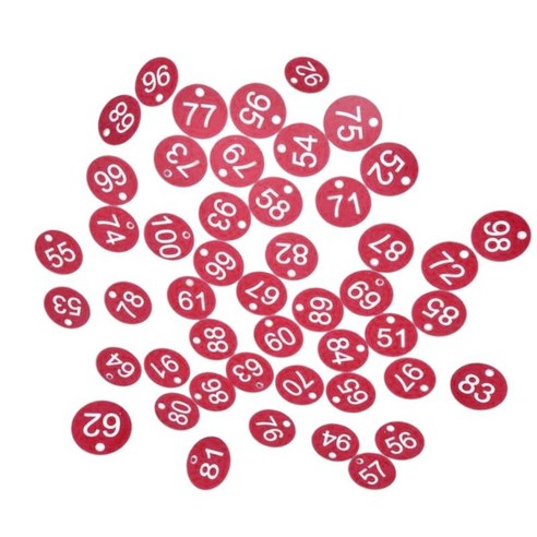 100Pcs 라운드 번호가 매겨진 태그 수화물 ID 태그 기숙사 키 창고에 대한 번호 태그, 3.5cm, 플라스틱, 로즈 레드 + 화이트 단어