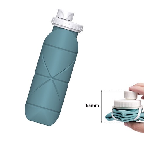 WellUnite 여행용 실리콘 물컵 아웃도어 스포츠 접이식 주전자 휴대용 압축 500ml, 녹색, 1개