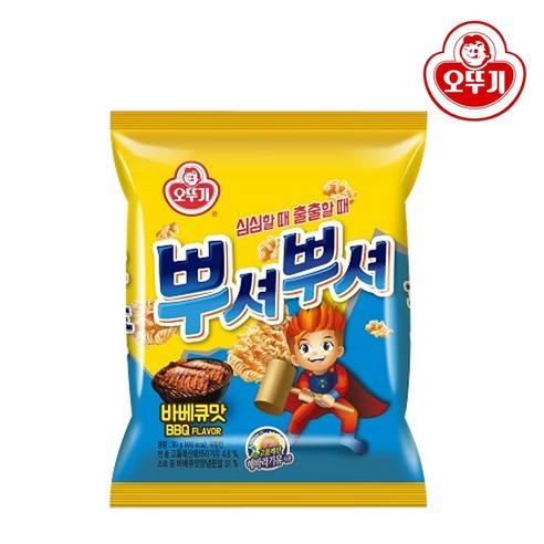 오뚜기 뿌셔뿌셔90g 바베큐맛 3개 어린이간식 라면과자 봉지과자 스낵 과자, 90g