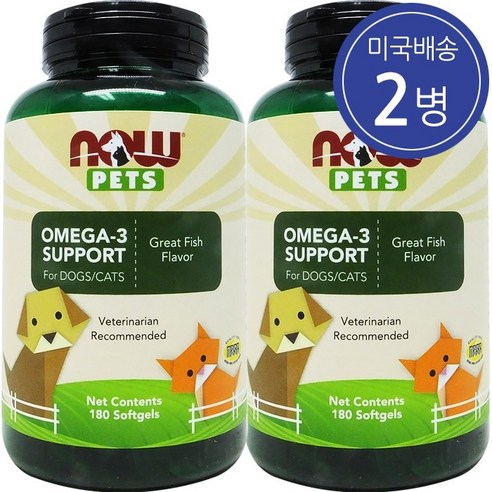 Now Foods 나우푸드 펫 애완동물 오메가 서포트 180 소프트젤 2병, 2개