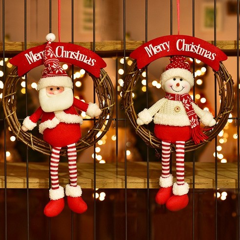 귀여운 산타클로스와 눈사람이 함께한 크리스마스 화환 리스