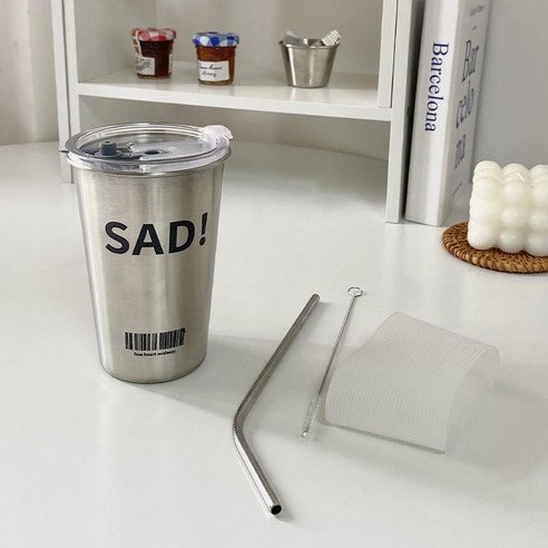 GU 산업 스타일 304 스테인리스 밀짚 컵 Ins 방울 컵 뚜껑 휴대용 컵 커피 컵 가정용 콜드 음료 컵, 색깔1