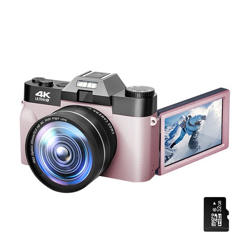 RUN 기술 초고속 HD 4800W 픽셀 wifi 디지털 카메라 DC08 + 32G sd카드 여행용 프로살림 하이엔드 빈티지, 핑크, 핑크