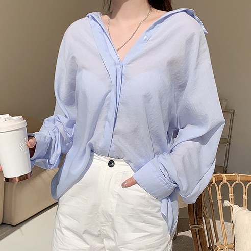 티데일리 타타오 루즈핏 셔츠 여성용 링클 여름 무지 남방