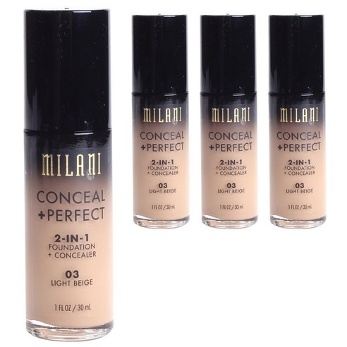 밀라니 컨실 +퍼펙트 2-in-1 파운데이션 + 컨실러 30ml, Light Beige, 4개