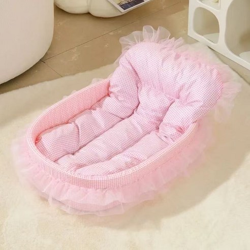 통통몰 강아지 고양이 레이스 반려동물 하우스 방석, 핑크, 1개