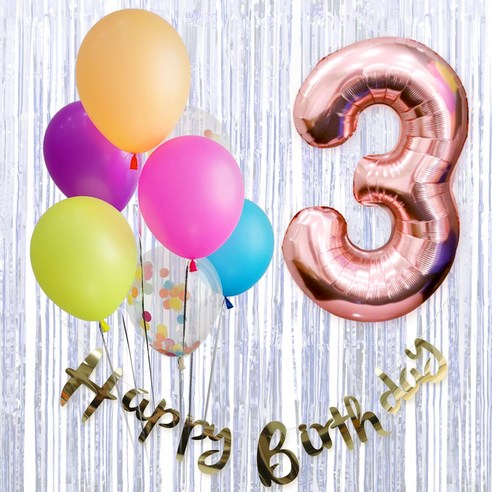 생일파티 4종세트(네온형광) 생일파티 파티용품, 4종세트(네온형광) 숫자풍선(로즈골드) 3